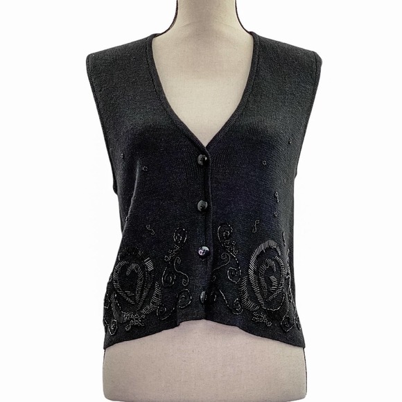 CAROLE Little Black Knit Sweater Vest Size Medium - Picture 1 of 11